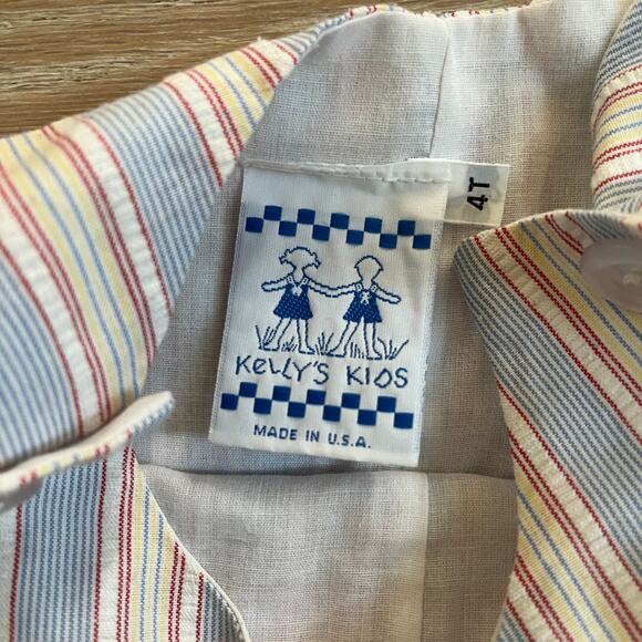 Vintage Kelly's Kids Striped Shorts Romper Dog in Truck ERIK sz 4T - Picture 2 of 3